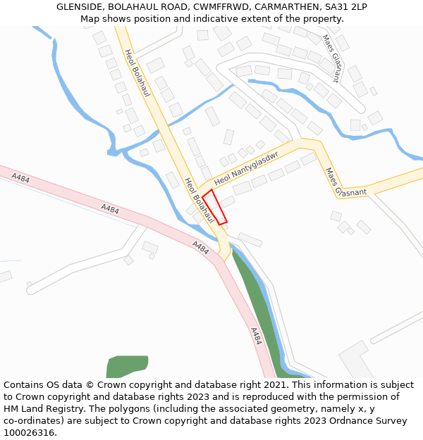 GLENSIDE, BOLAHAUL ROAD, CWMFFRWD, CARMARTHEN, SA31 2LP: Location map and indicative extent of plot