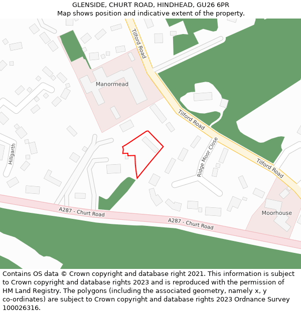 GLENSIDE, CHURT ROAD, HINDHEAD, GU26 6PR: Location map and indicative extent of plot