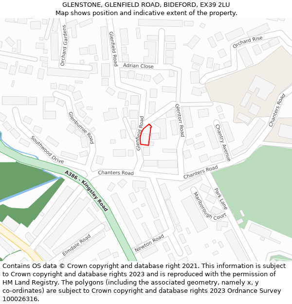 GLENSTONE, GLENFIELD ROAD, BIDEFORD, EX39 2LU: Location map and indicative extent of plot