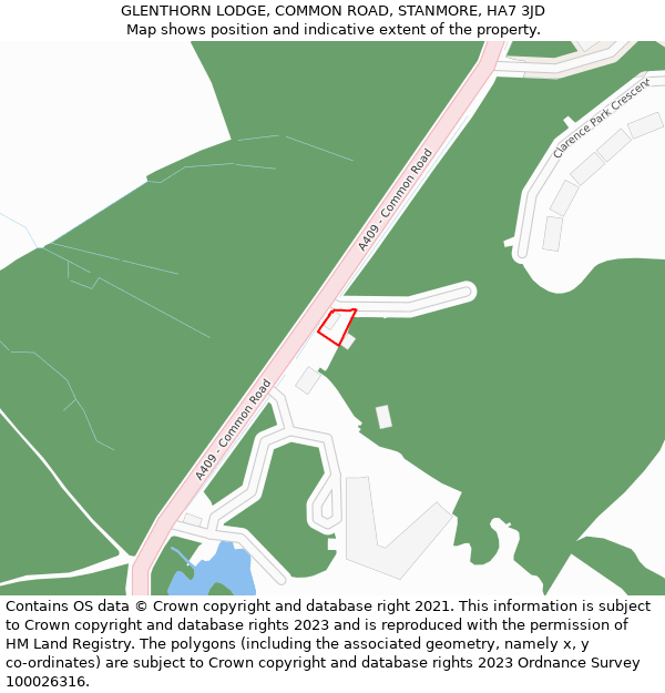 GLENTHORN LODGE, COMMON ROAD, STANMORE, HA7 3JD: Location map and indicative extent of plot