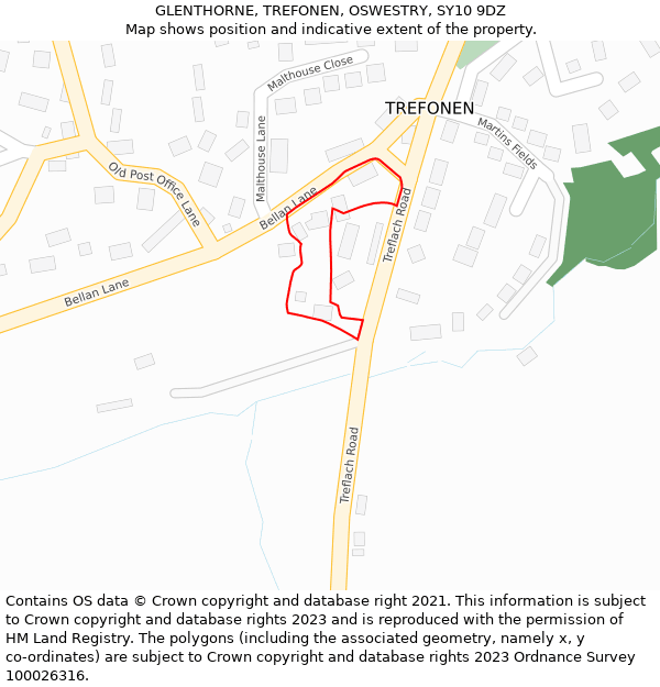 GLENTHORNE, TREFONEN, OSWESTRY, SY10 9DZ: Location map and indicative extent of plot