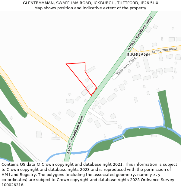 GLENTRAMMAN, SWAFFHAM ROAD, ICKBURGH, THETFORD, IP26 5HX: Location map and indicative extent of plot
