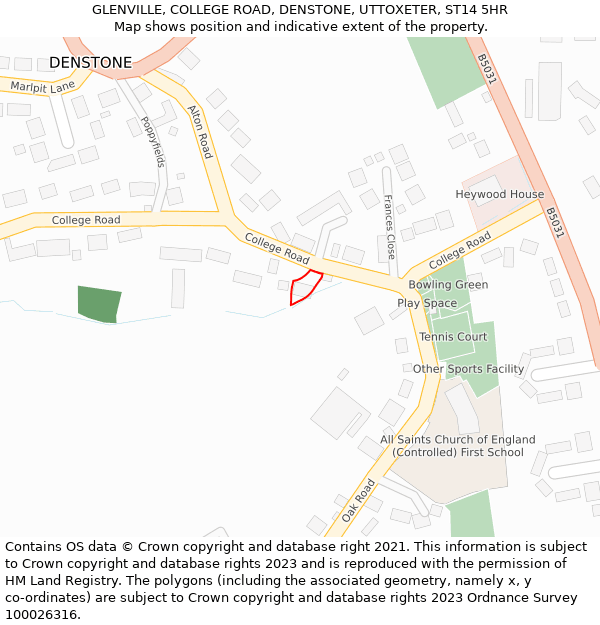 GLENVILLE, COLLEGE ROAD, DENSTONE, UTTOXETER, ST14 5HR: Location map and indicative extent of plot