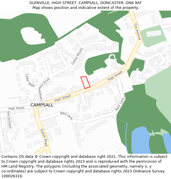 GLENVILLE, HIGH STREET, CAMPSALL, DONCASTER, DN6 9AF: Location map and indicative extent of plot