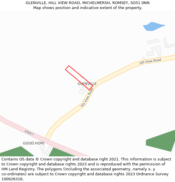 GLENVILLE, HILL VIEW ROAD, MICHELMERSH, ROMSEY, SO51 0NN: Location map and indicative extent of plot