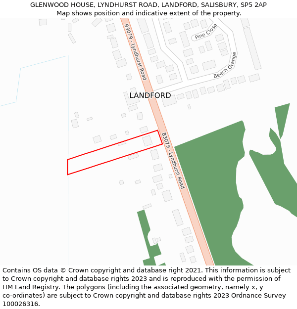 GLENWOOD HOUSE, LYNDHURST ROAD, LANDFORD, SALISBURY, SP5 2AP: Location map and indicative extent of plot