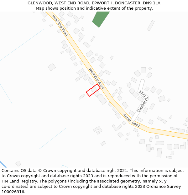 GLENWOOD, WEST END ROAD, EPWORTH, DONCASTER, DN9 1LA: Location map and indicative extent of plot
