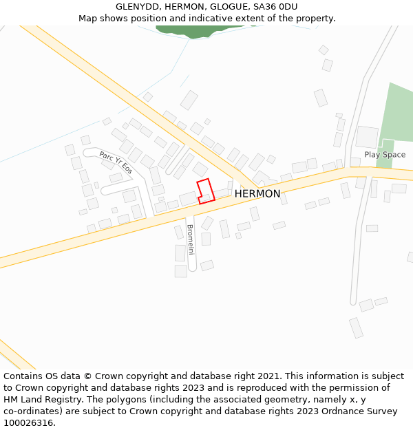 GLENYDD, HERMON, GLOGUE, SA36 0DU: Location map and indicative extent of plot