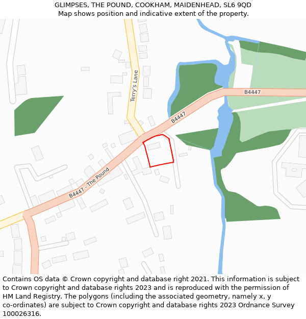 GLIMPSES, THE POUND, COOKHAM, MAIDENHEAD, SL6 9QD: Location map and indicative extent of plot