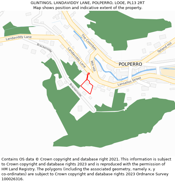 GLINTINGS, LANDAVIDDY LANE, POLPERRO, LOOE, PL13 2RT: Location map and indicative extent of plot