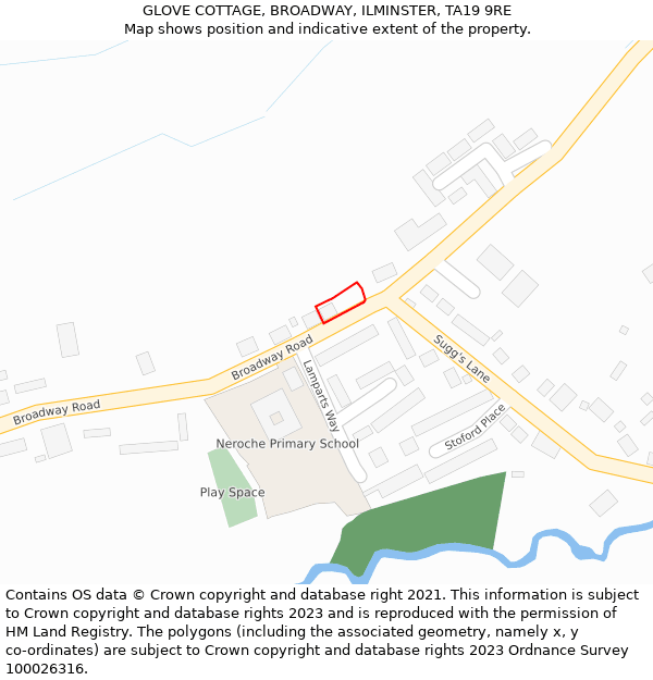 GLOVE COTTAGE, BROADWAY, ILMINSTER, TA19 9RE: Location map and indicative extent of plot