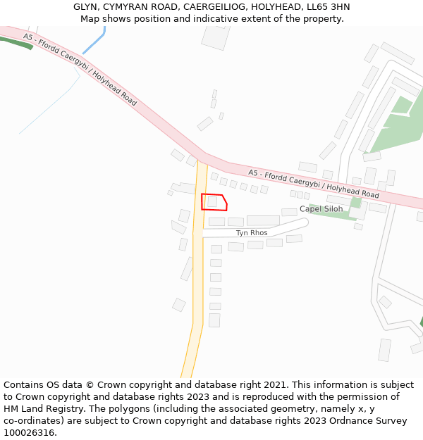 GLYN, CYMYRAN ROAD, CAERGEILIOG, HOLYHEAD, LL65 3HN: Location map and indicative extent of plot