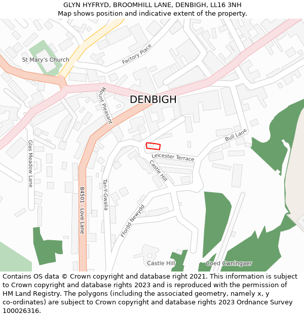 GLYN HYFRYD, BROOMHILL LANE, DENBIGH, LL16 3NH: Location map and indicative extent of plot