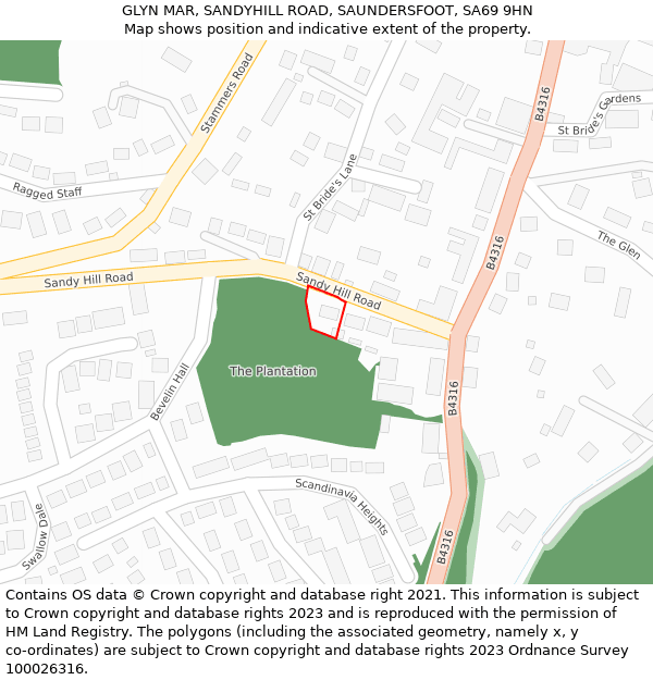 GLYN MAR, SANDYHILL ROAD, SAUNDERSFOOT, SA69 9HN: Location map and indicative extent of plot