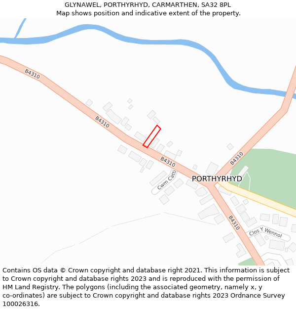 GLYNAWEL, PORTHYRHYD, CARMARTHEN, SA32 8PL: Location map and indicative extent of plot