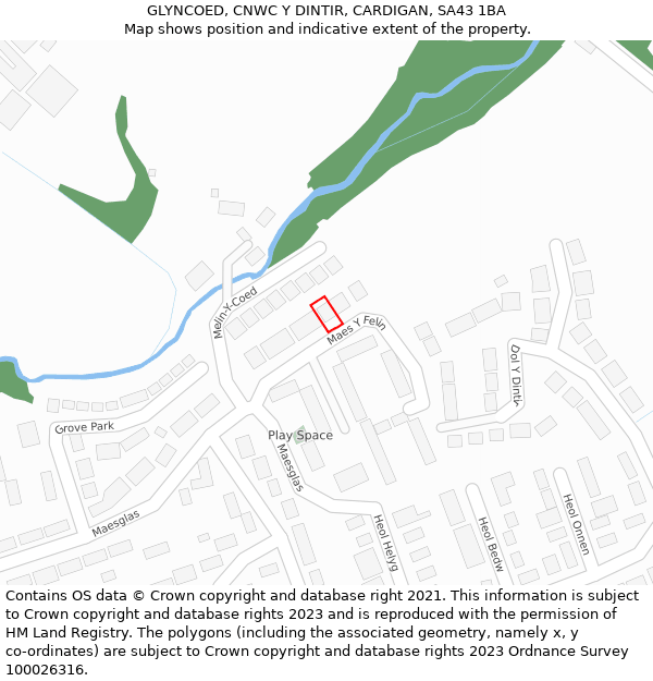 GLYNCOED, CNWC Y DINTIR, CARDIGAN, SA43 1BA: Location map and indicative extent of plot