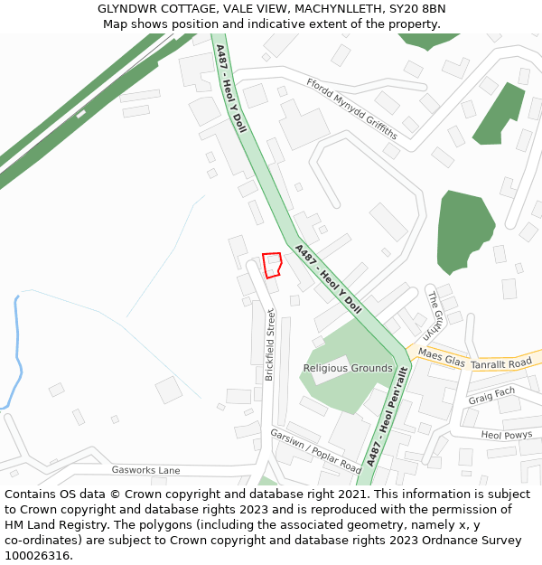 GLYNDWR COTTAGE, VALE VIEW, MACHYNLLETH, SY20 8BN: Location map and indicative extent of plot