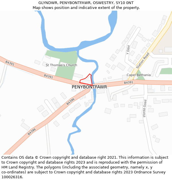 GLYNDWR, PENYBONTFAWR, OSWESTRY, SY10 0NT: Location map and indicative extent of plot