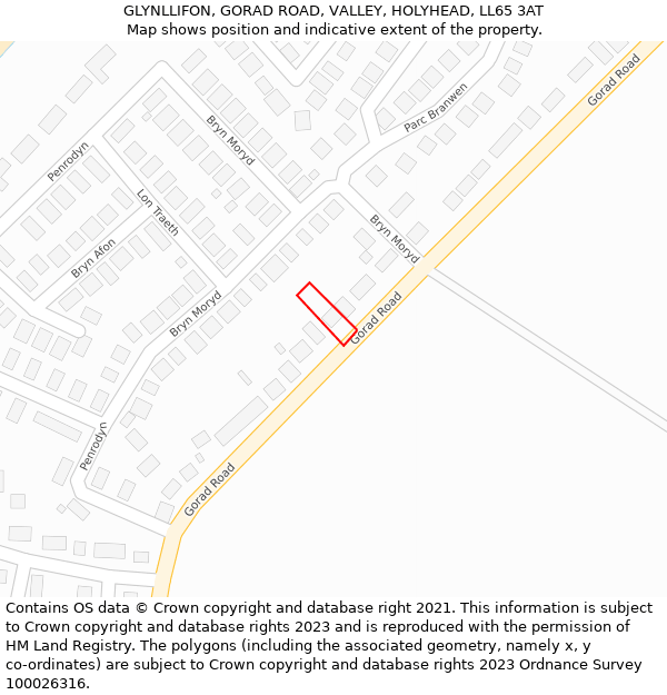 GLYNLLIFON, GORAD ROAD, VALLEY, HOLYHEAD, LL65 3AT: Location map and indicative extent of plot