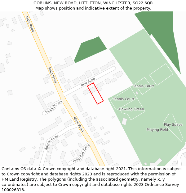 GOBLINS, NEW ROAD, LITTLETON, WINCHESTER, SO22 6QR: Location map and indicative extent of plot