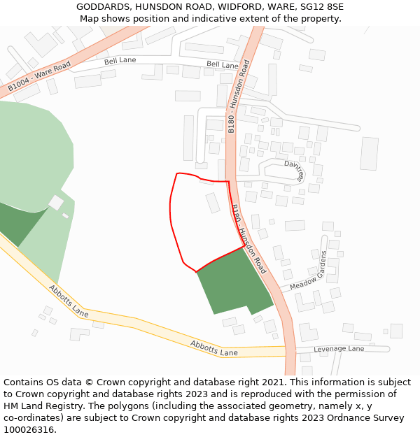 GODDARDS, HUNSDON ROAD, WIDFORD, WARE, SG12 8SE: Location map and indicative extent of plot