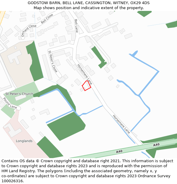 GODSTOW BARN, BELL LANE, CASSINGTON, WITNEY, OX29 4DS: Location map and indicative extent of plot