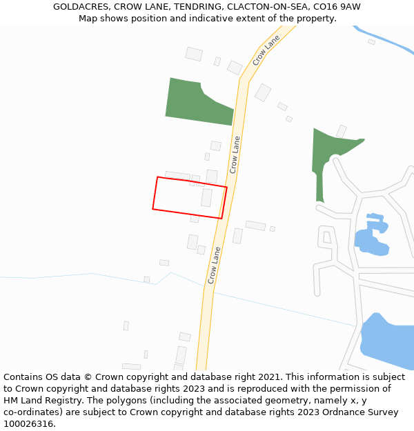 GOLDACRES, CROW LANE, TENDRING, CLACTON-ON-SEA, CO16 9AW: Location map and indicative extent of plot