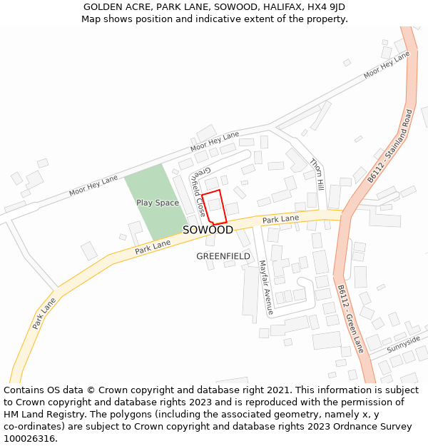 GOLDEN ACRE, PARK LANE, SOWOOD, HALIFAX, HX4 9JD: Location map and indicative extent of plot