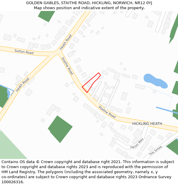 GOLDEN GABLES, STAITHE ROAD, HICKLING, NORWICH, NR12 0YJ: Location map and indicative extent of plot