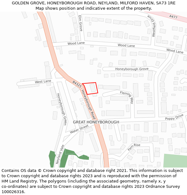 GOLDEN GROVE, HONEYBOROUGH ROAD, NEYLAND, MILFORD HAVEN, SA73 1RE: Location map and indicative extent of plot