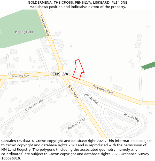 GOLDERMENA, THE CROSS, PENSILVA, LISKEARD, PL14 5NB: Location map and indicative extent of plot