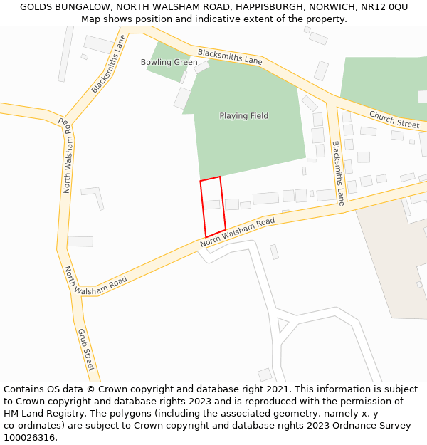 GOLDS BUNGALOW, NORTH WALSHAM ROAD, HAPPISBURGH, NORWICH, NR12 0QU: Location map and indicative extent of plot