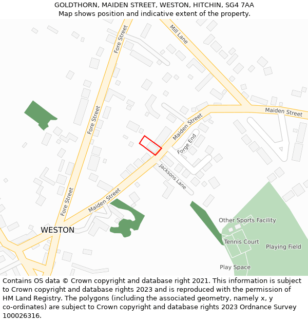 GOLDTHORN, MAIDEN STREET, WESTON, HITCHIN, SG4 7AA: Location map and indicative extent of plot