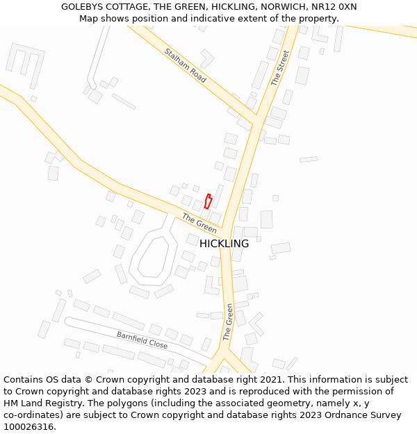 GOLEBYS COTTAGE, THE GREEN, HICKLING, NORWICH, NR12 0XN: Location map and indicative extent of plot