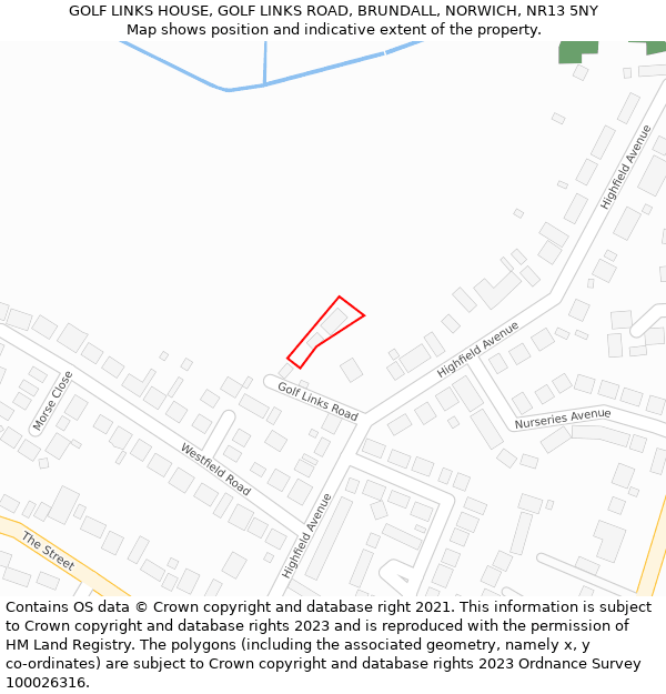 GOLF LINKS HOUSE, GOLF LINKS ROAD, BRUNDALL, NORWICH, NR13 5NY: Location map and indicative extent of plot