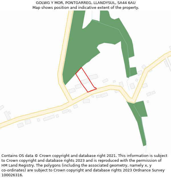 GOLWG Y MOR, PONTGARREG, LLANDYSUL, SA44 6AU: Location map and indicative extent of plot