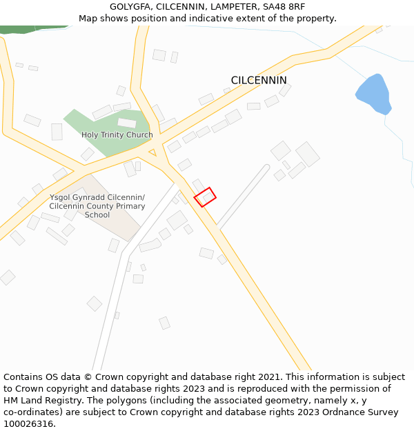 GOLYGFA, CILCENNIN, LAMPETER, SA48 8RF: Location map and indicative extent of plot