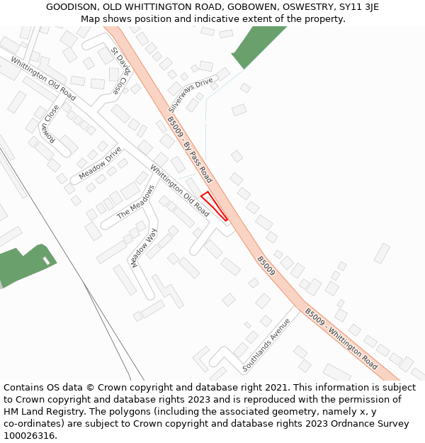 GOODISON, OLD WHITTINGTON ROAD, GOBOWEN, OSWESTRY, SY11 3JE: Location map and indicative extent of plot
