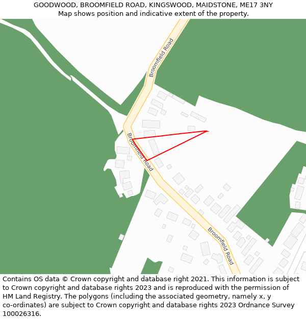 GOODWOOD, BROOMFIELD ROAD, KINGSWOOD, MAIDSTONE, ME17 3NY: Location map and indicative extent of plot