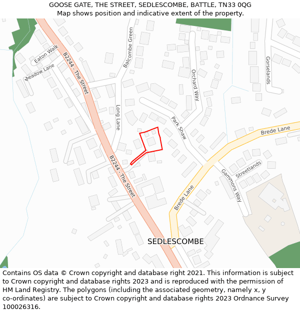 GOOSE GATE, THE STREET, SEDLESCOMBE, BATTLE, TN33 0QG: Location map and indicative extent of plot