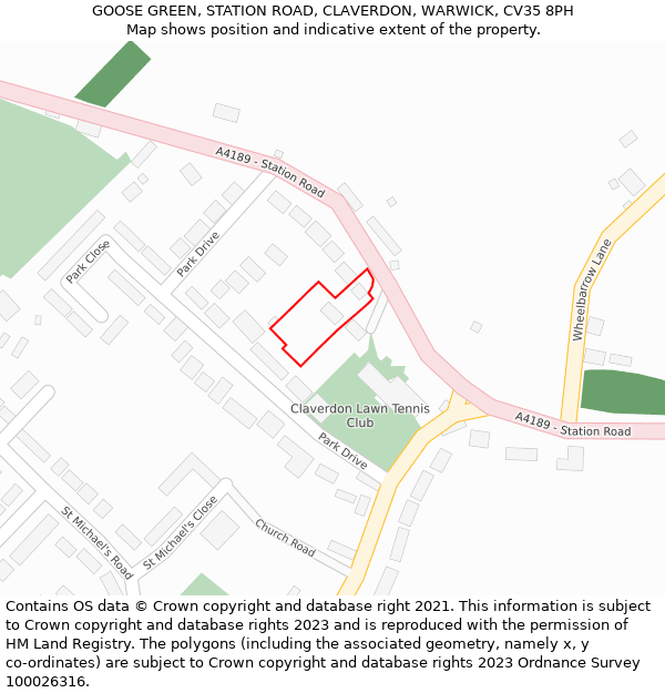 GOOSE GREEN, STATION ROAD, CLAVERDON, WARWICK, CV35 8PH: Location map and indicative extent of plot