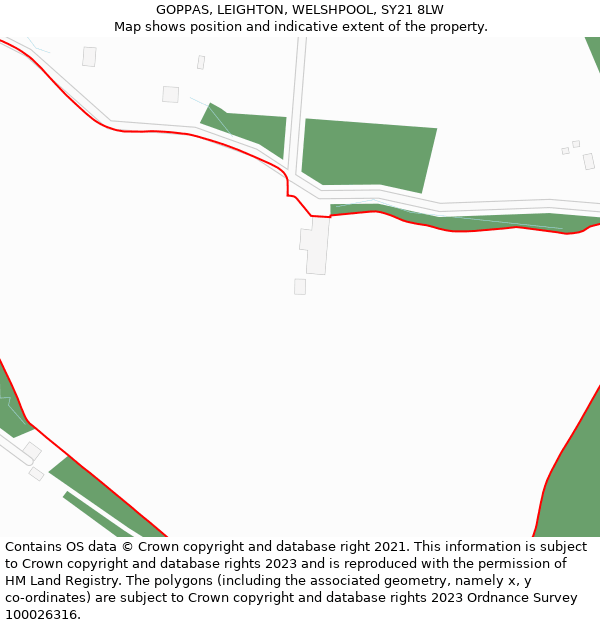 GOPPAS, LEIGHTON, WELSHPOOL, SY21 8LW: Location map and indicative extent of plot