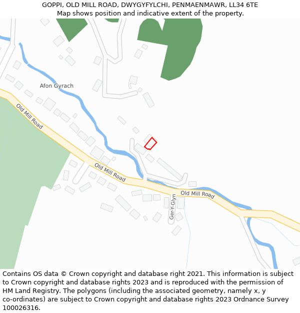 GOPPI, OLD MILL ROAD, DWYGYFYLCHI, PENMAENMAWR, LL34 6TE: Location map and indicative extent of plot