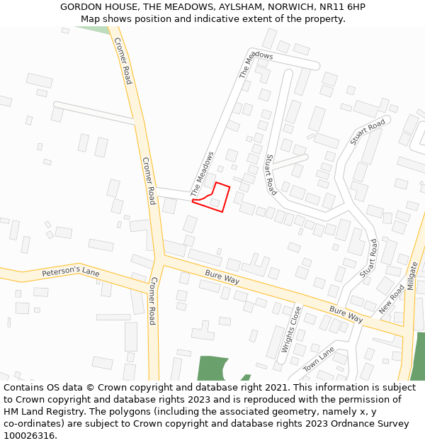 GORDON HOUSE, THE MEADOWS, AYLSHAM, NORWICH, NR11 6HP: Location map and indicative extent of plot