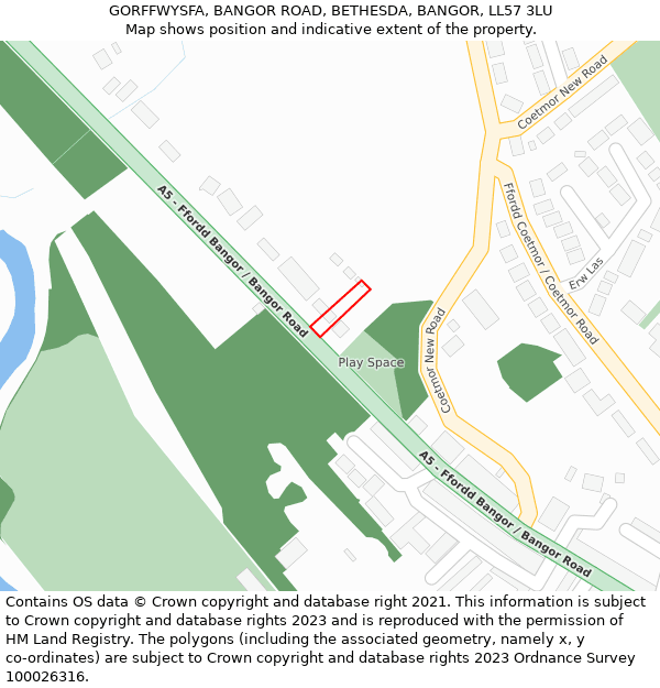 GORFFWYSFA, BANGOR ROAD, BETHESDA, BANGOR, LL57 3LU: Location map and indicative extent of plot