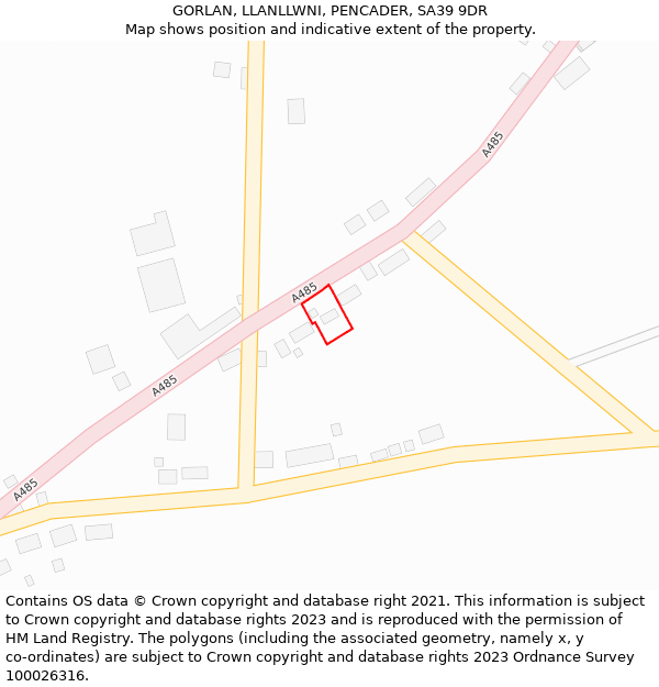 GORLAN, LLANLLWNI, PENCADER, SA39 9DR: Location map and indicative extent of plot