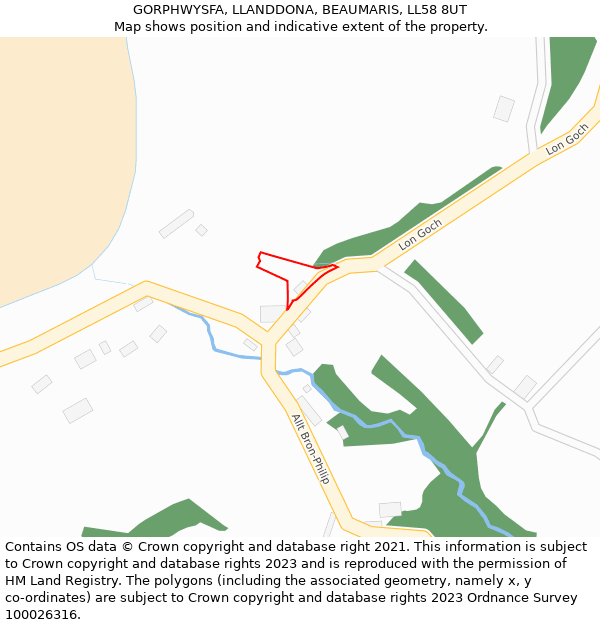 GORPHWYSFA, LLANDDONA, BEAUMARIS, LL58 8UT: Location map and indicative extent of plot