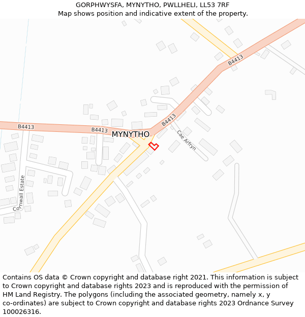 GORPHWYSFA, MYNYTHO, PWLLHELI, LL53 7RF: Location map and indicative extent of plot