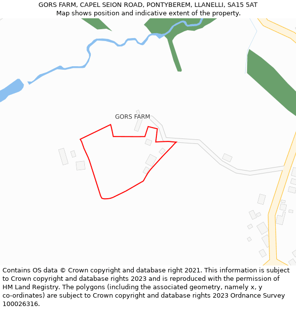 GORS FARM, CAPEL SEION ROAD, PONTYBEREM, LLANELLI, SA15 5AT: Location map and indicative extent of plot