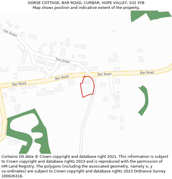 GORSE COTTAGE, BAR ROAD, CURBAR, HOPE VALLEY, S32 3YB: Location map and indicative extent of plot